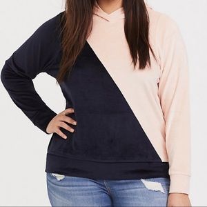 Torrid Velour Color Block Hoodie Pink Navy Blue 1X